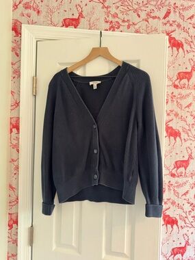 COS Navy Ribbed V-Neck Button Cardigan